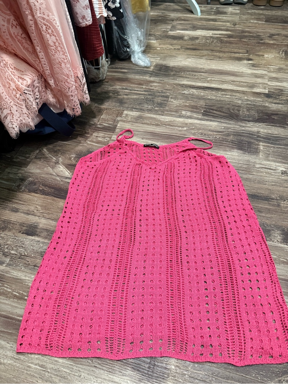 SHEIN Hot Pink Crochet Swim Coverup Dress